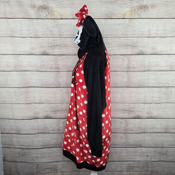 Disney Minnie Mouse Hooded Sweatshirt Lounge Red White Polka Dots Minnie Ears M - Picture 2 of 8
